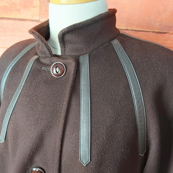 Vintage pure virgin wool winter brown long coat - Picture 2 of 8